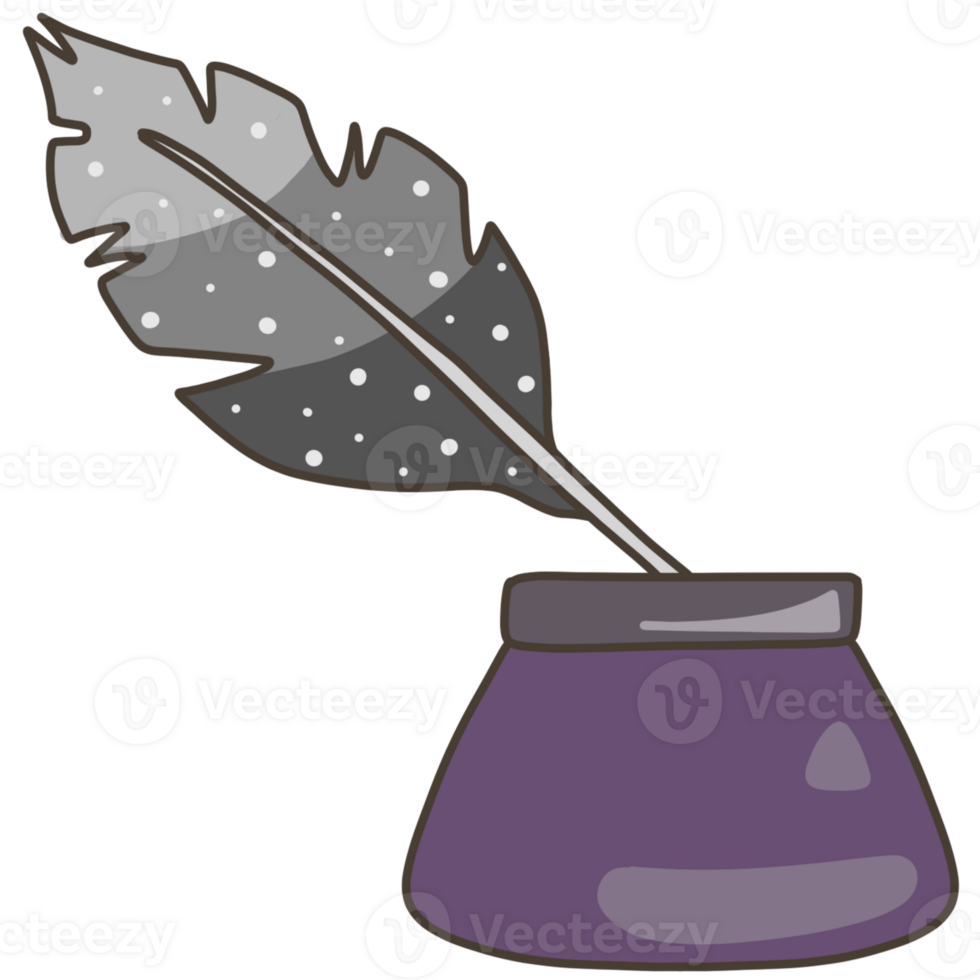 ink bottle with feather quill pen png
