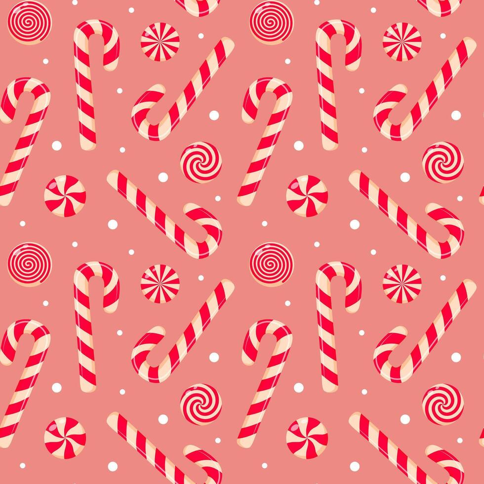 Candy cane and swirl candies seamless pattern. vector