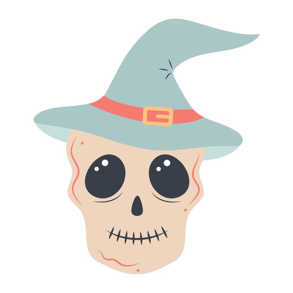 Halloween skull in hat. Mexican skeleton isolated on white background. Day of the dead. Dia muertos dead spooky skull. vector