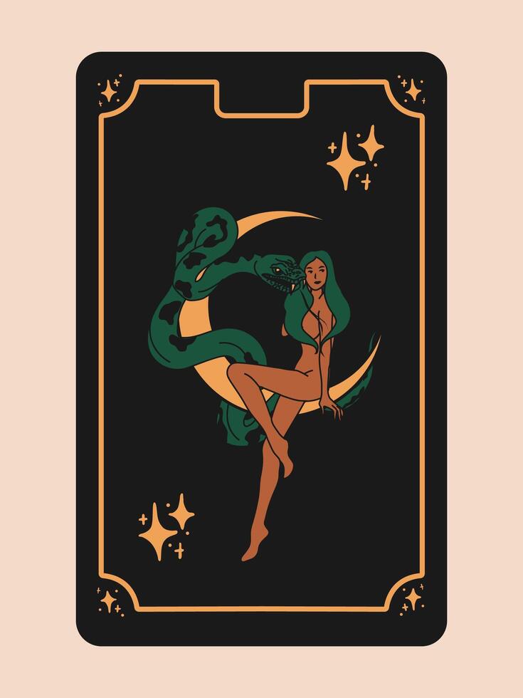 Tarot card with woman with a snake wrapped around her body vector