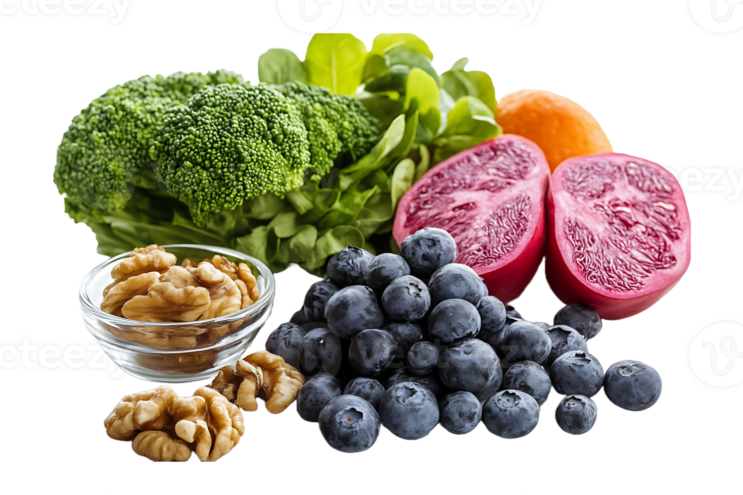 Healthy brain foods isolated on transparent background. png