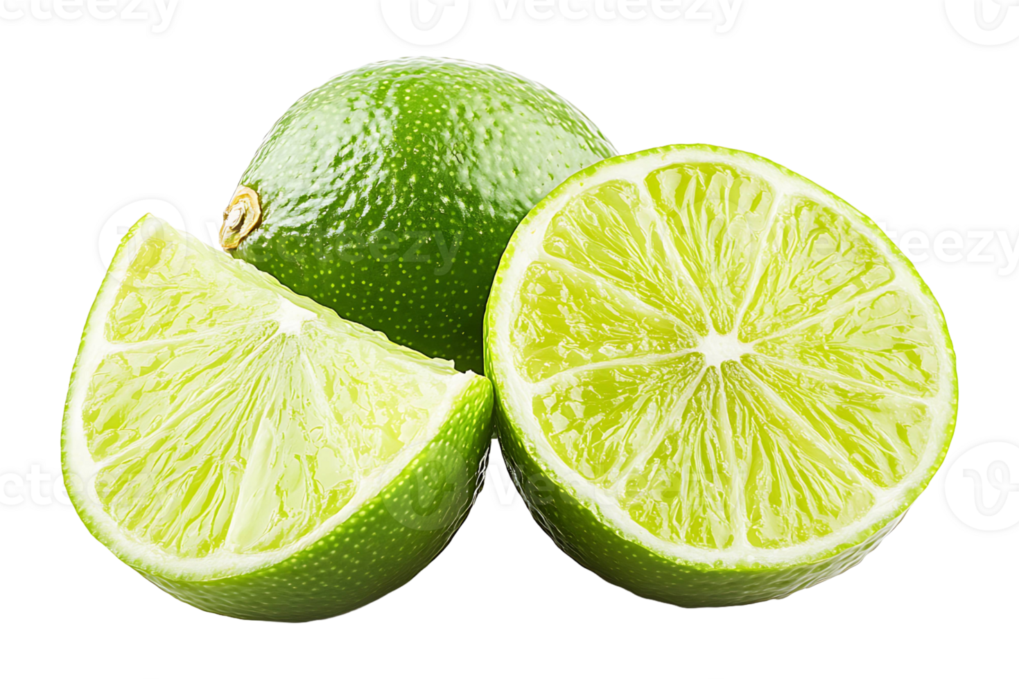 Key lime with slices isolated on transparent background. png