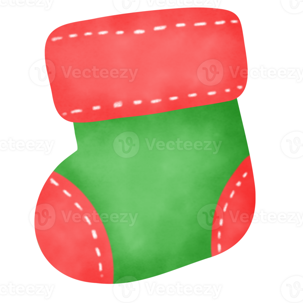 A green and red Christmas stocking with a red and white stripe png