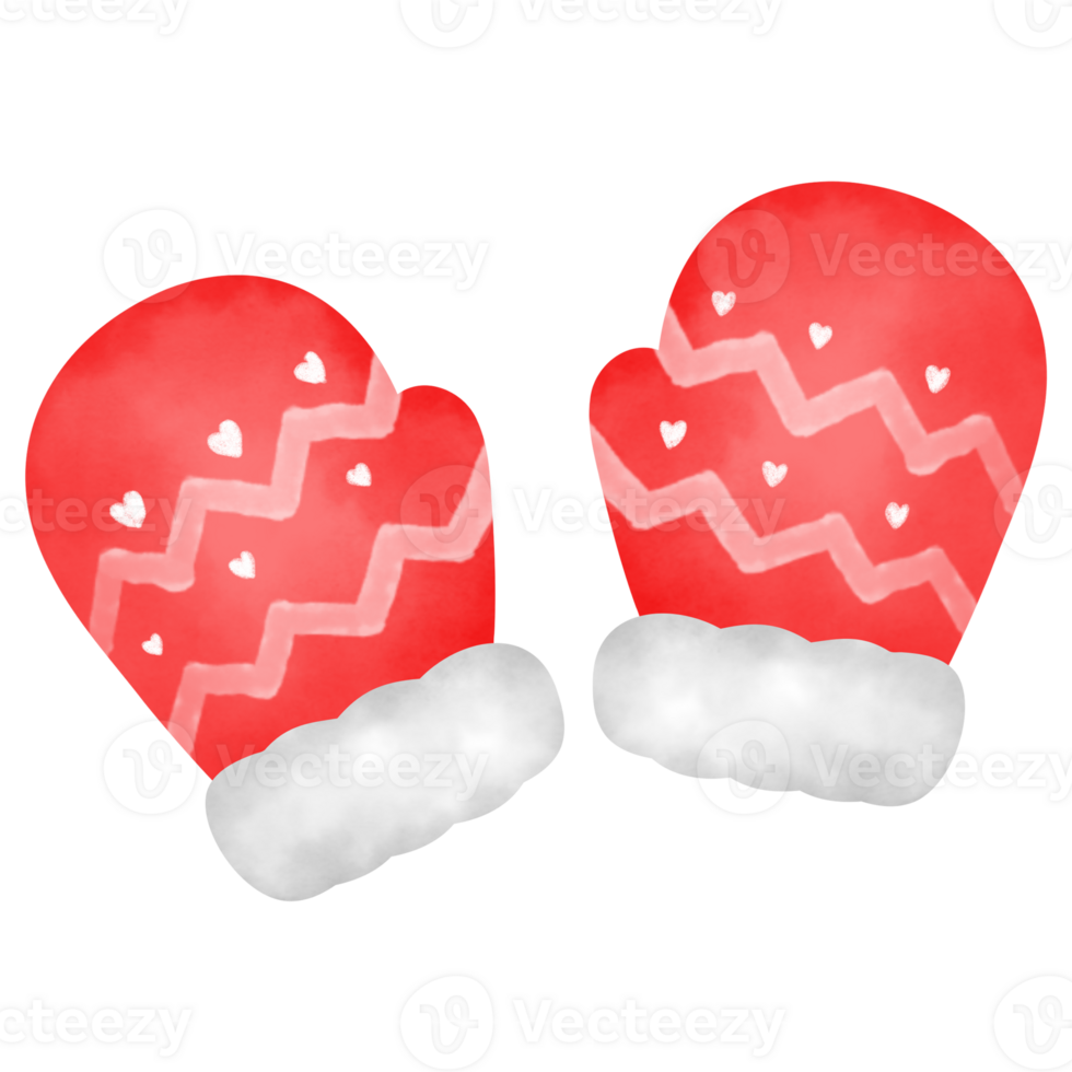 Two red mittens with white hearts on them png