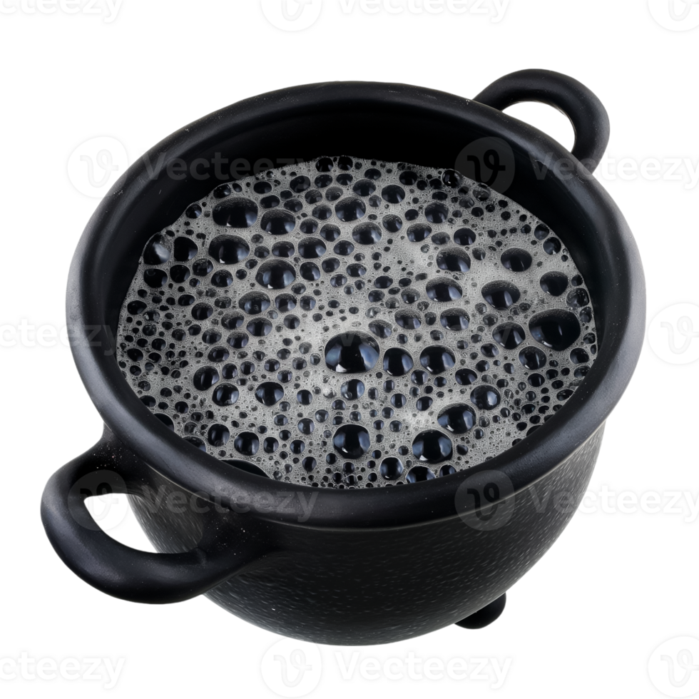 A black cauldron with bubbles and water png