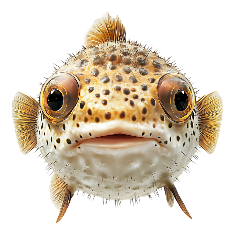 Puffer fish Realistic front view in the ocean Transparent png