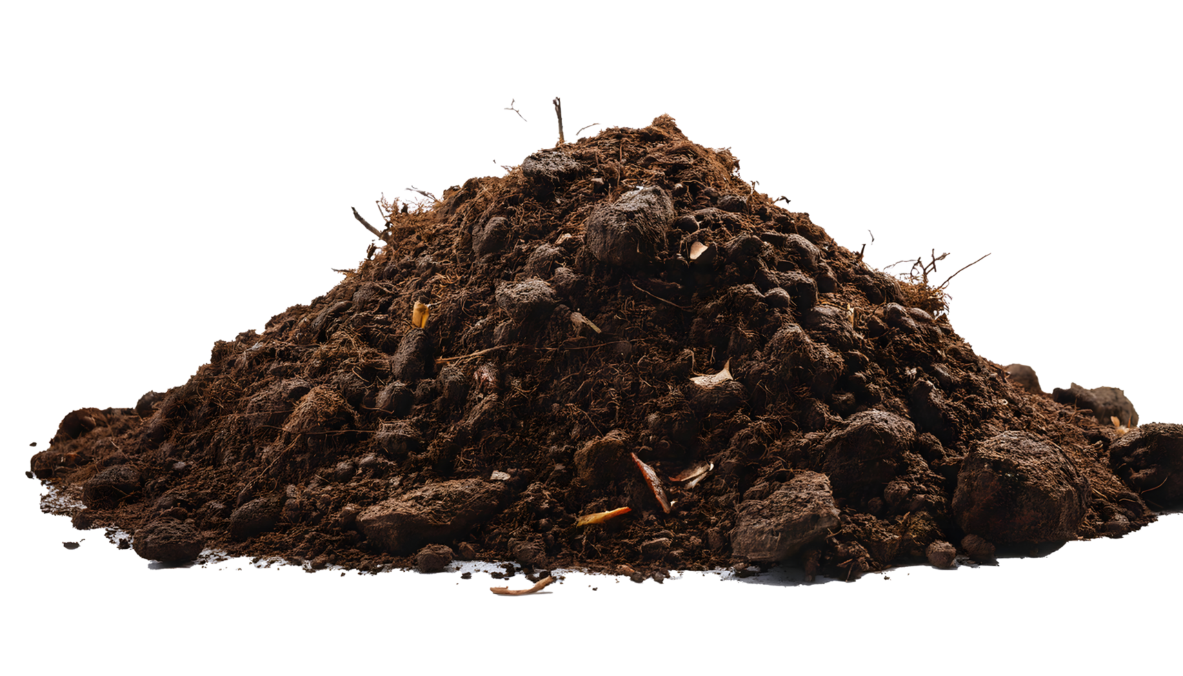 Pile of farmyard manure isolated, decomposed mixture of dung and urine of farm animals or fodder fed to the cattle. png