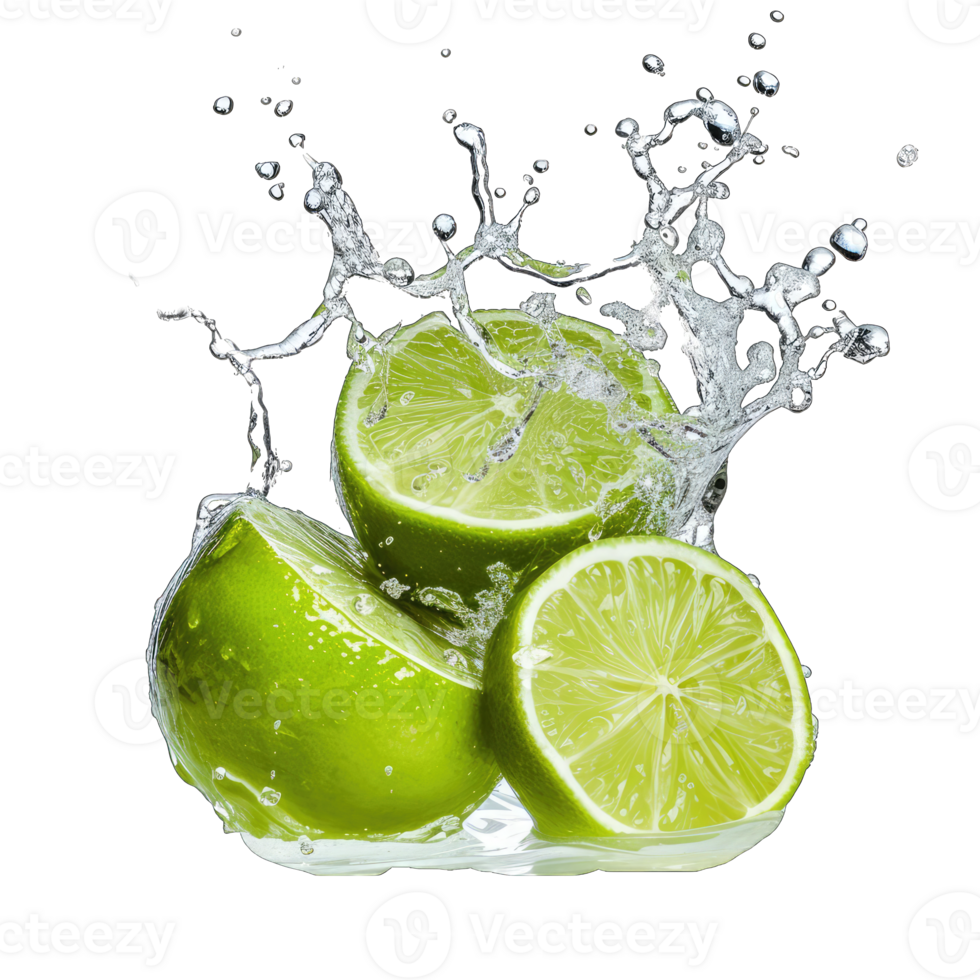 Lime Slices Splashing in Water png