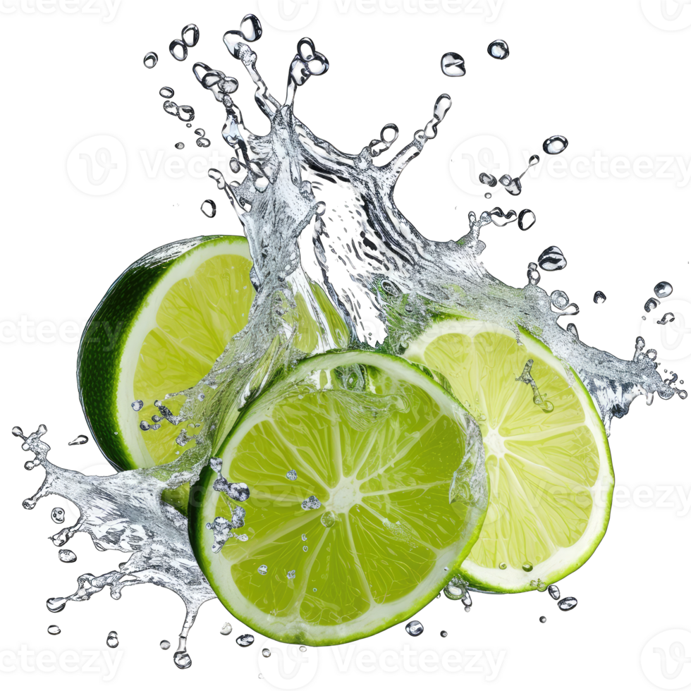 Lime Slices Splashing in Water png