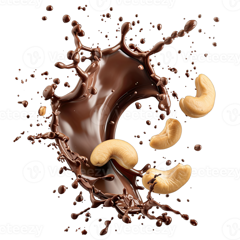 Cashews Splashing in a Chocolate Wave png