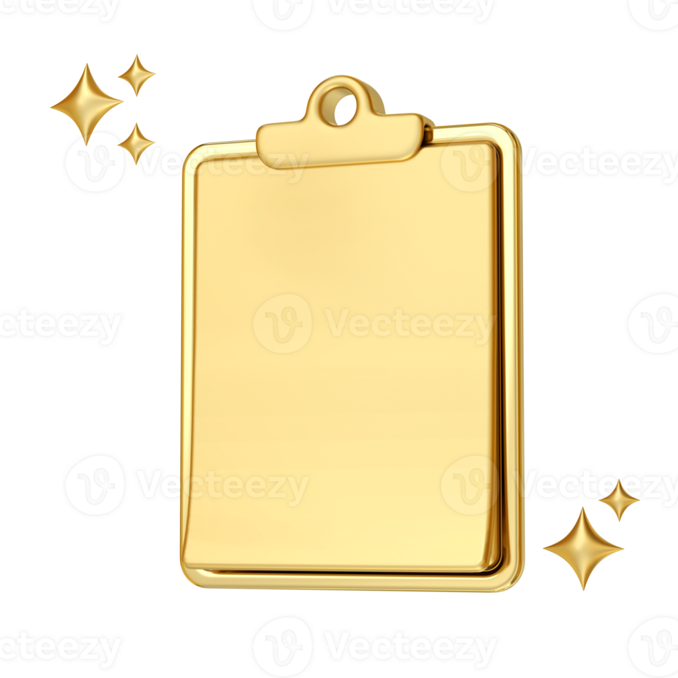 Golden Clipboard, Shining Clipboard with Golden Finish, 3d rendering png