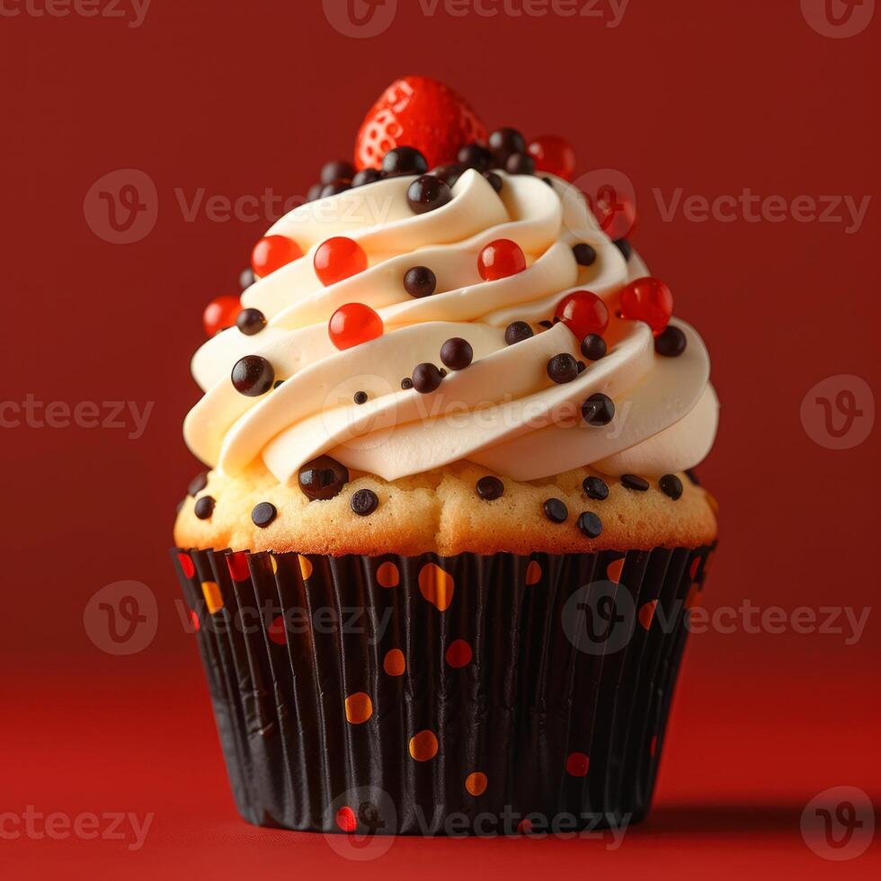 Photo of a cupcake with solid colors in background