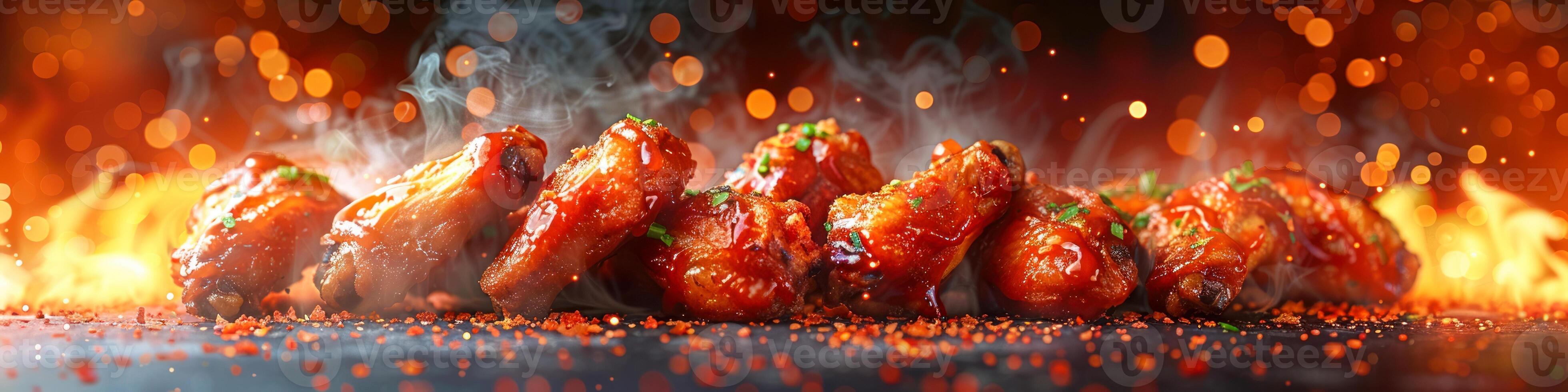 Panorama photo of a chicken wings
