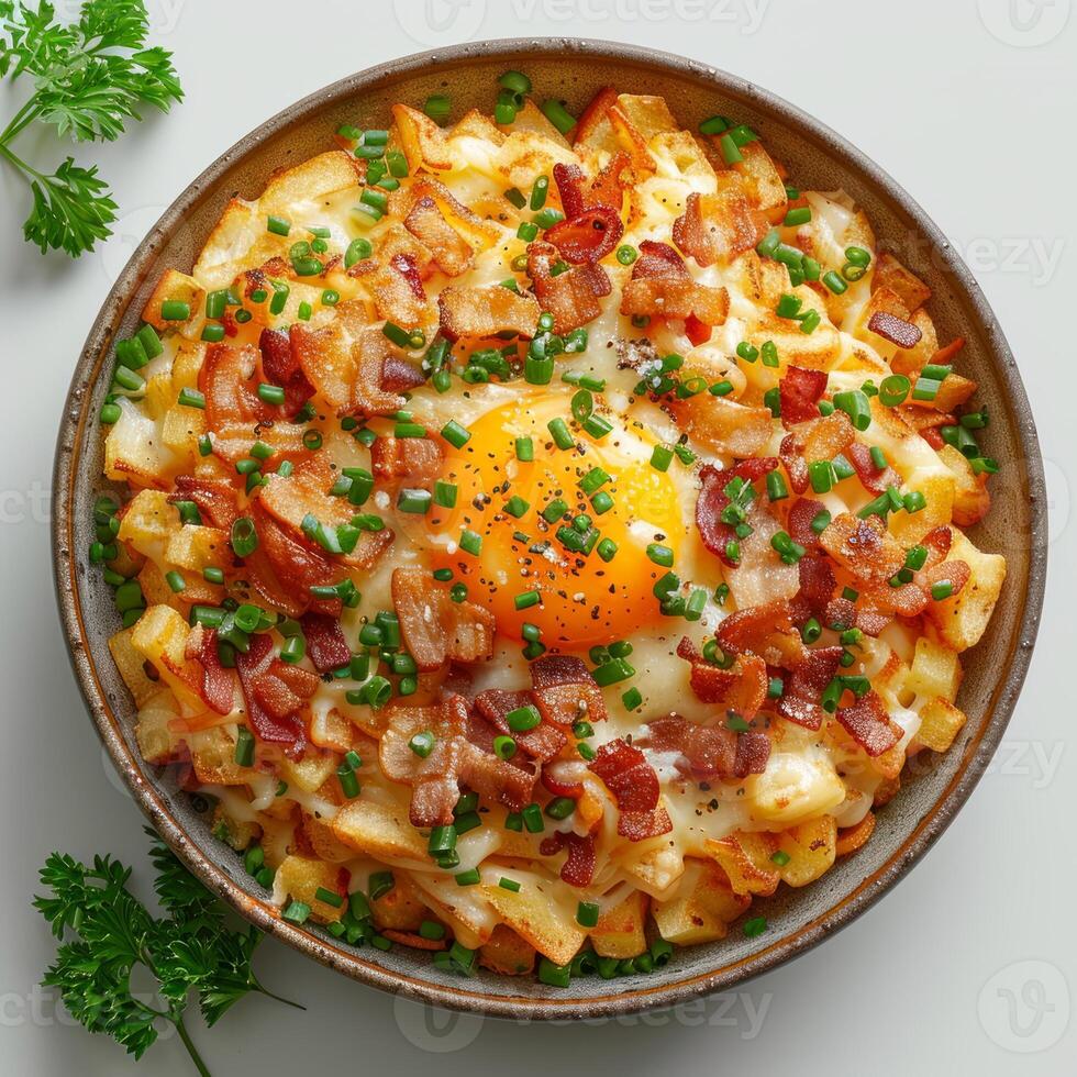 Photo of a hash browns plate with white background