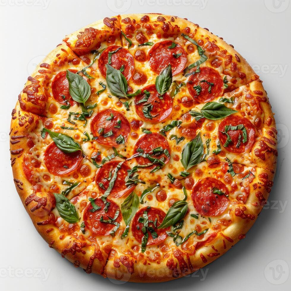 Photo of a pizza margherita with white background