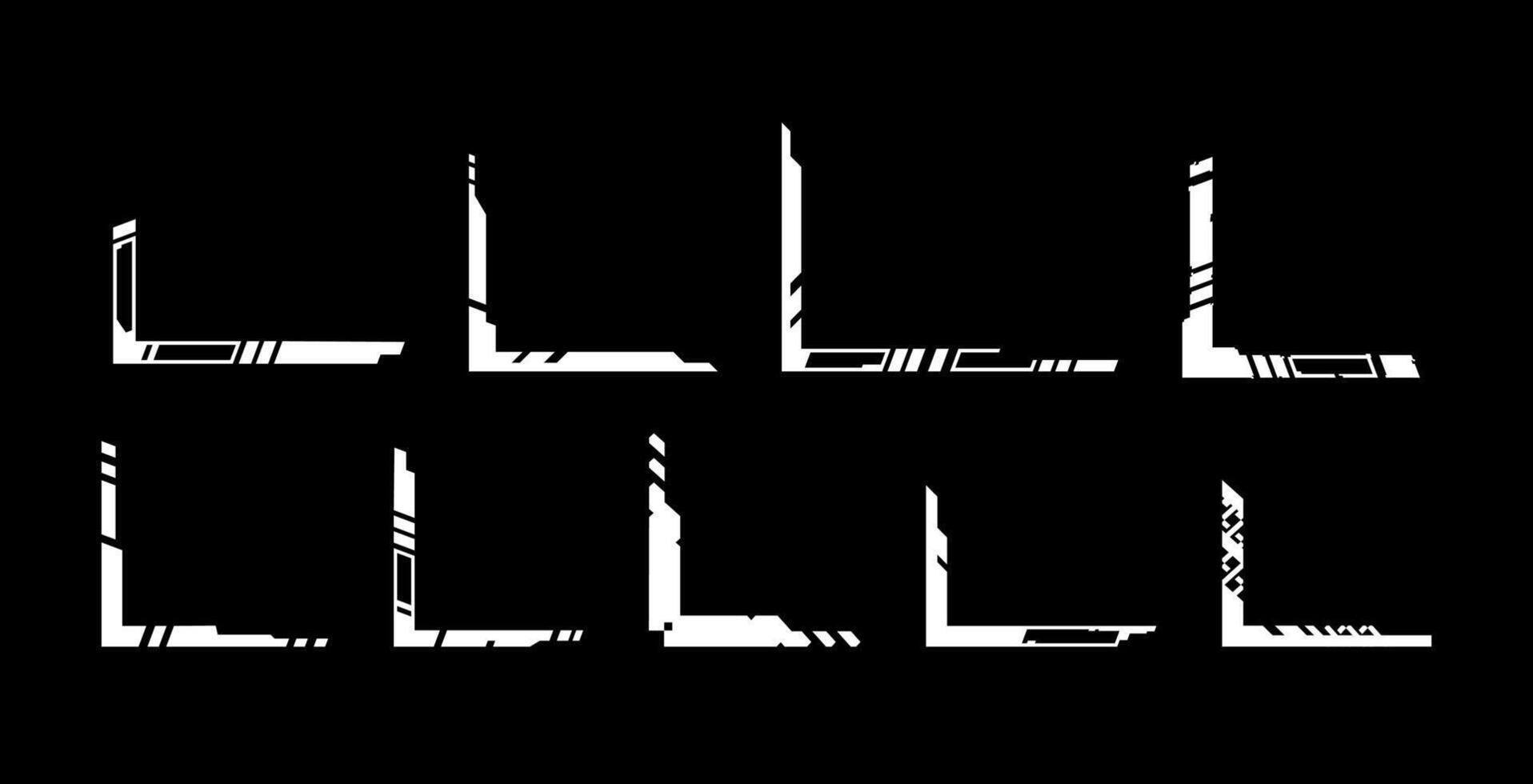 Set various futuristic cyberpunk digital corner frame interface hud element decoration vector