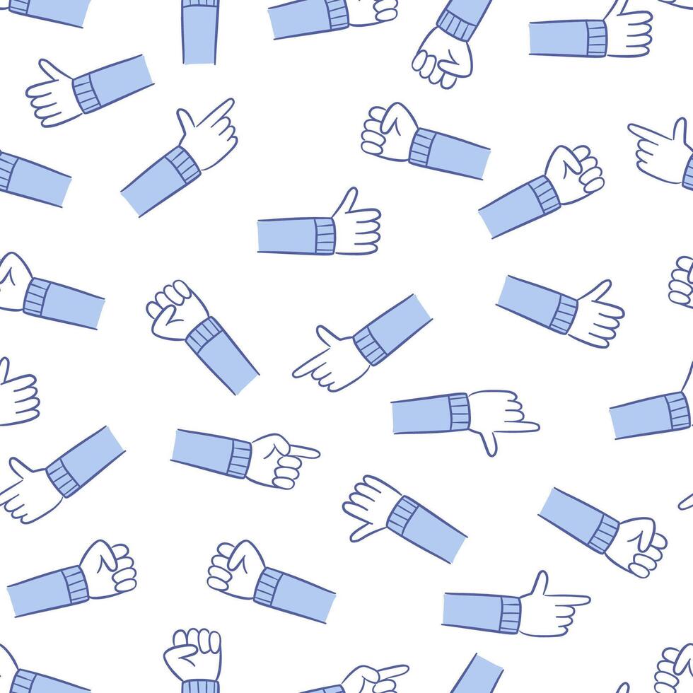 doodle comic hand pose gesture seamless pattern background vector