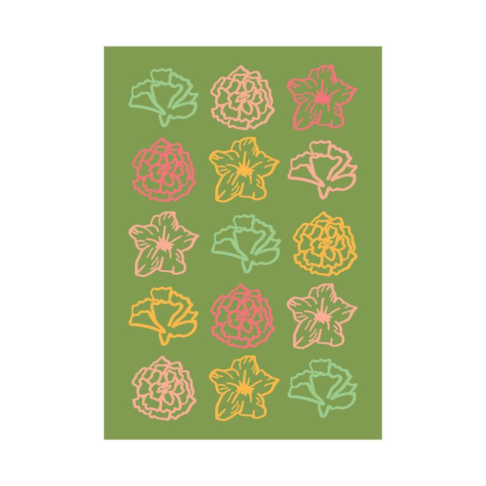 A poster with a motif of hand-drawn flower buds in soft tones for a design template. vector