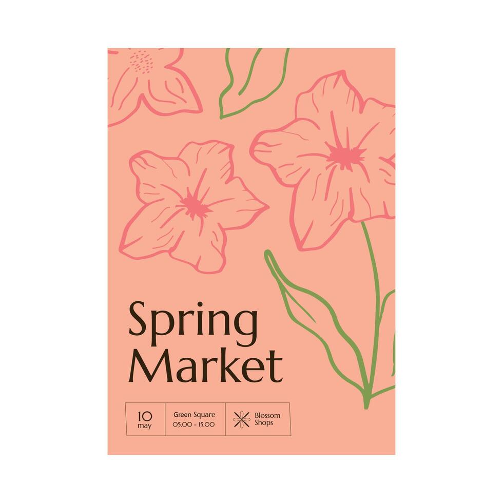 A poster with a picture of hand-drawn flowers in soft colors for the spring market. vector