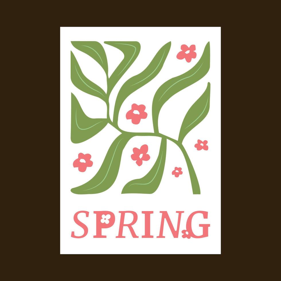 A minimalistic poster with curly flowers and leaves in soft tones. Interior decoration. vector