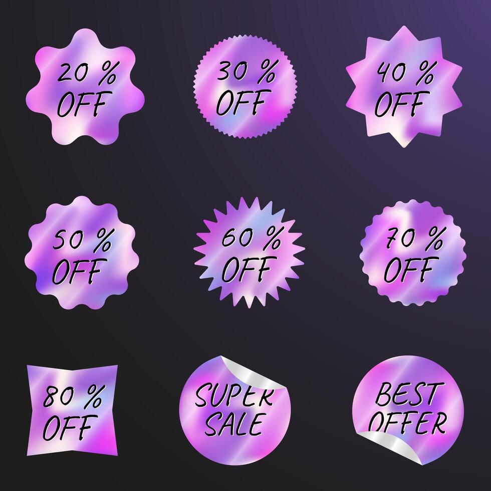 a set of holographic retro stickers with discounts for the Black Friday sale vector