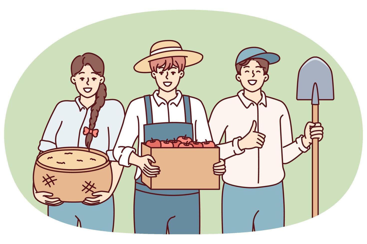 Woman and man dressed as farmers smiling rejoicing at harvest or good sales at agricultural fair vector