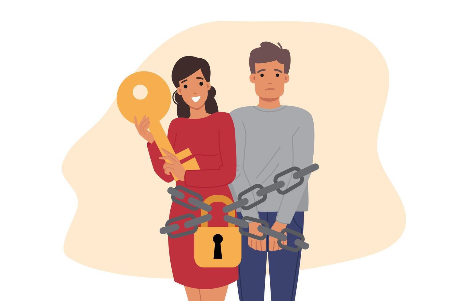 Husband hostage in marriage due to bad wife who chained loved one in order to preserve relationship vector
