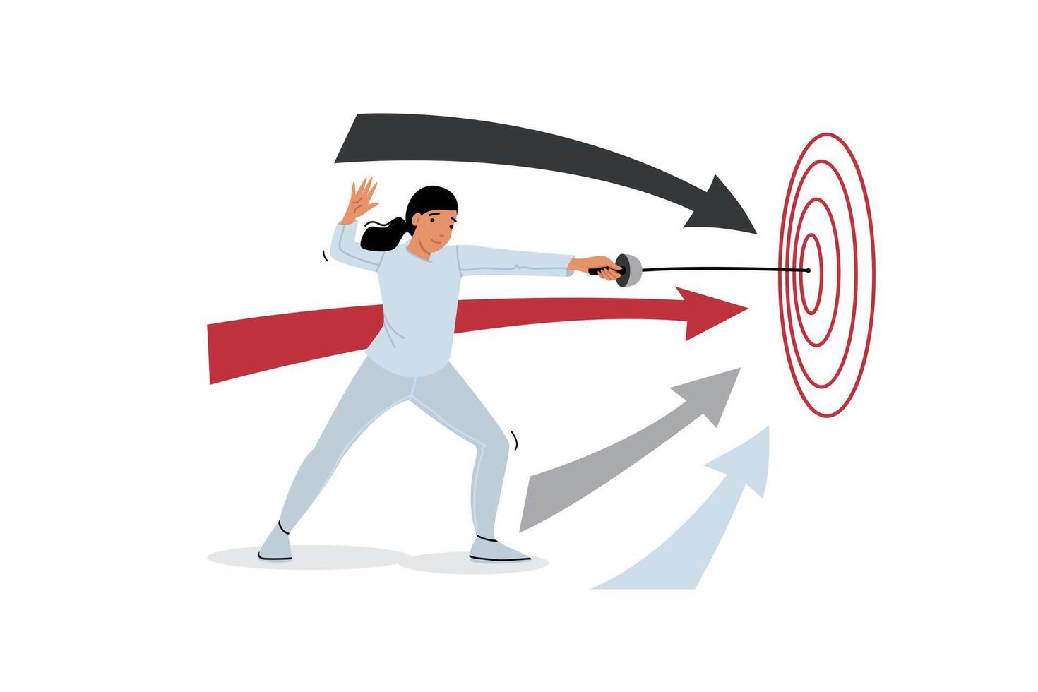 Purposeful woman hits target with rapier, demonstrating accuracy and skills in using edged weapons vector