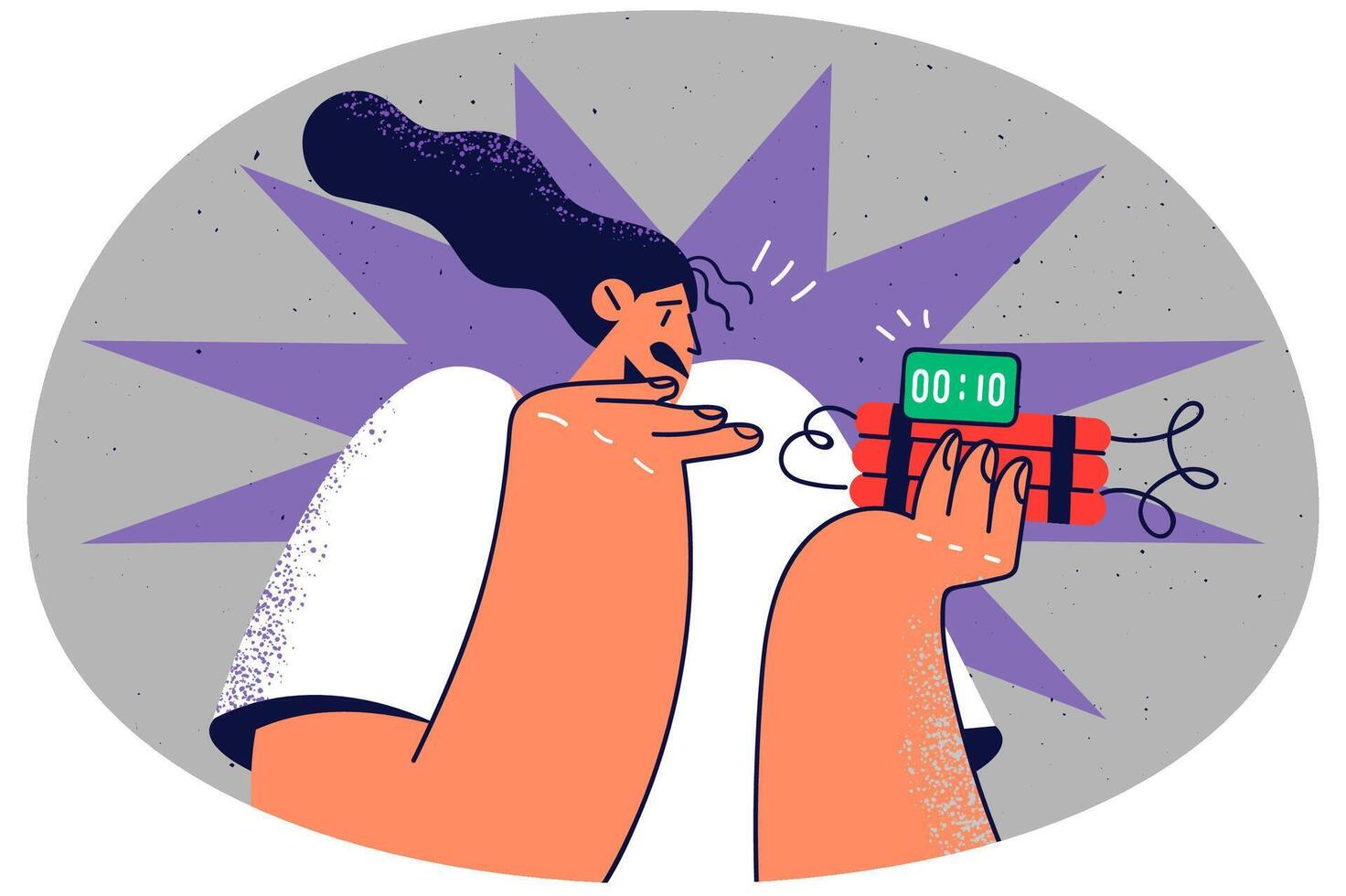 Scared woman with dynamite in hands vector
