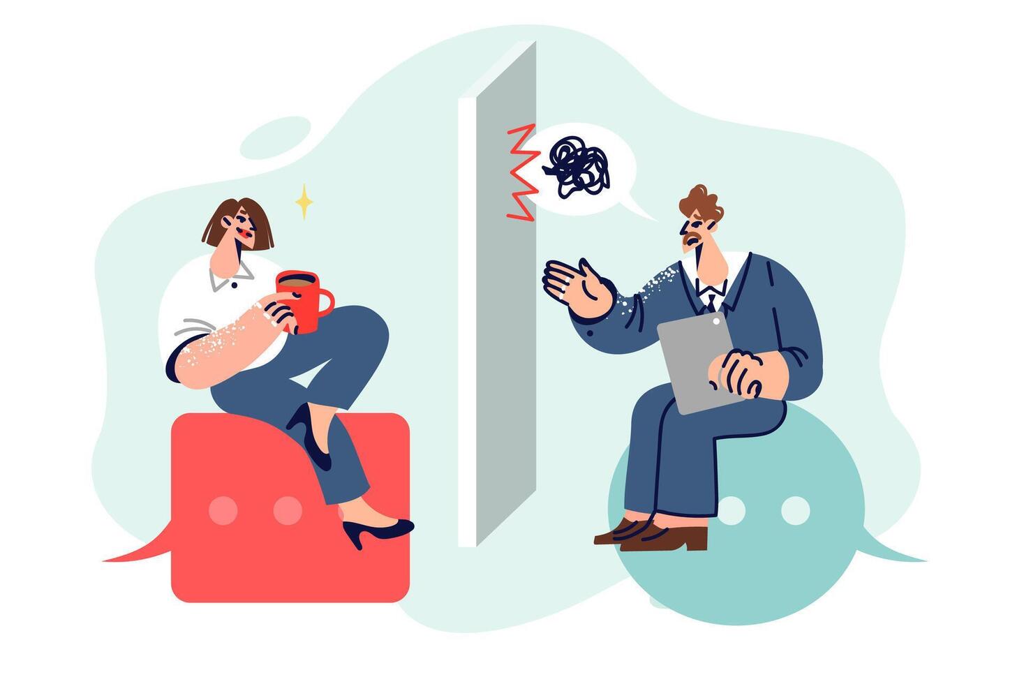 Refusal of dialogue from woman manager who demonstrates disdain for opinions of colleagues vector