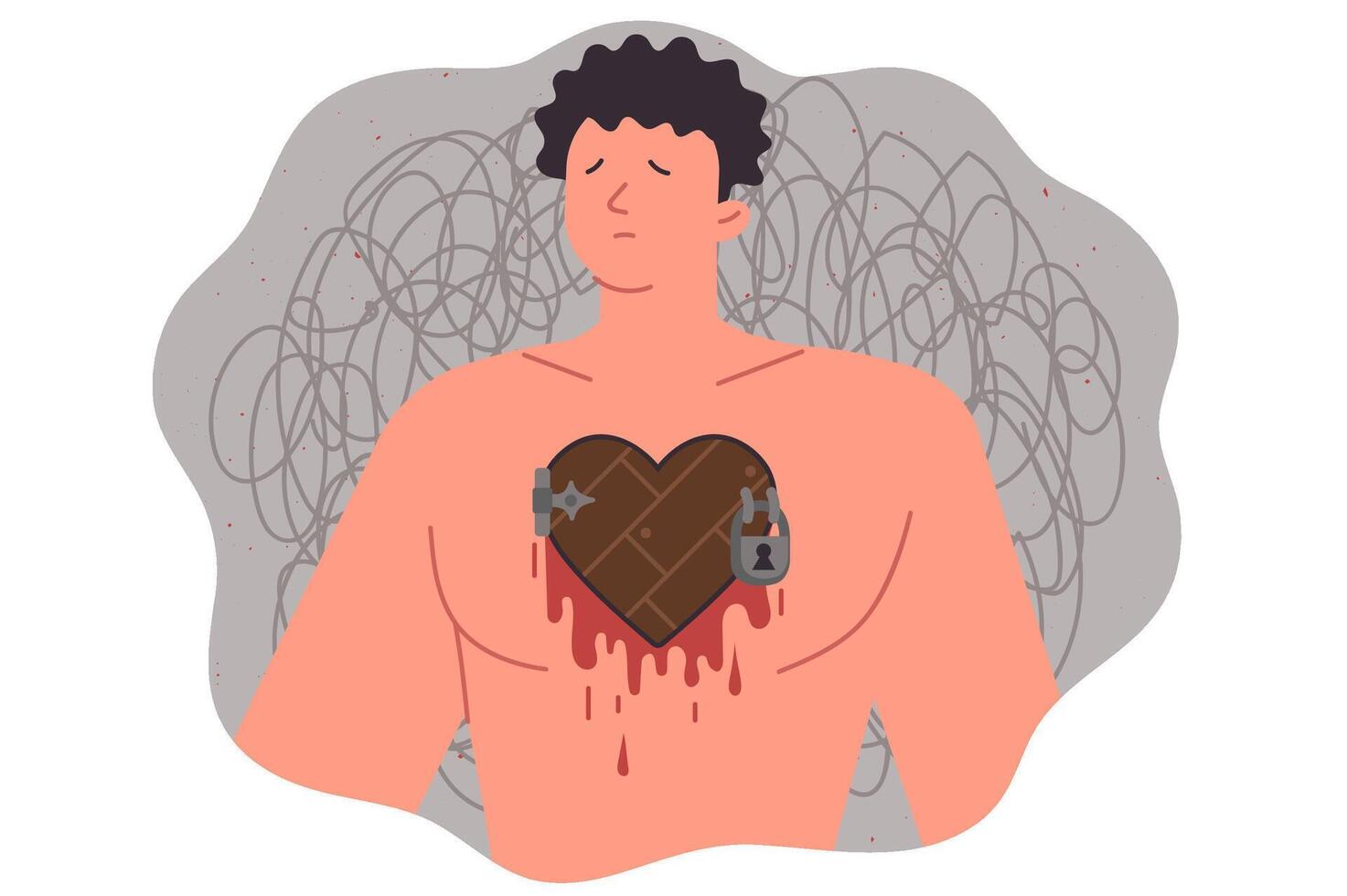Broken-hearted man experiences chest pain with depression after breaking up with girlfriend vector
