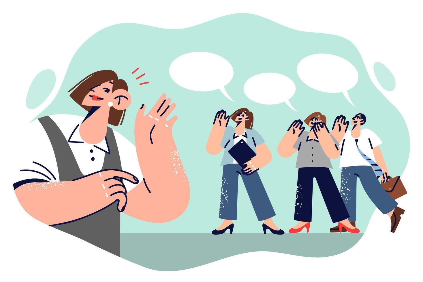 Good manager listens to opinions of employees sharing ideas for improving work process vector