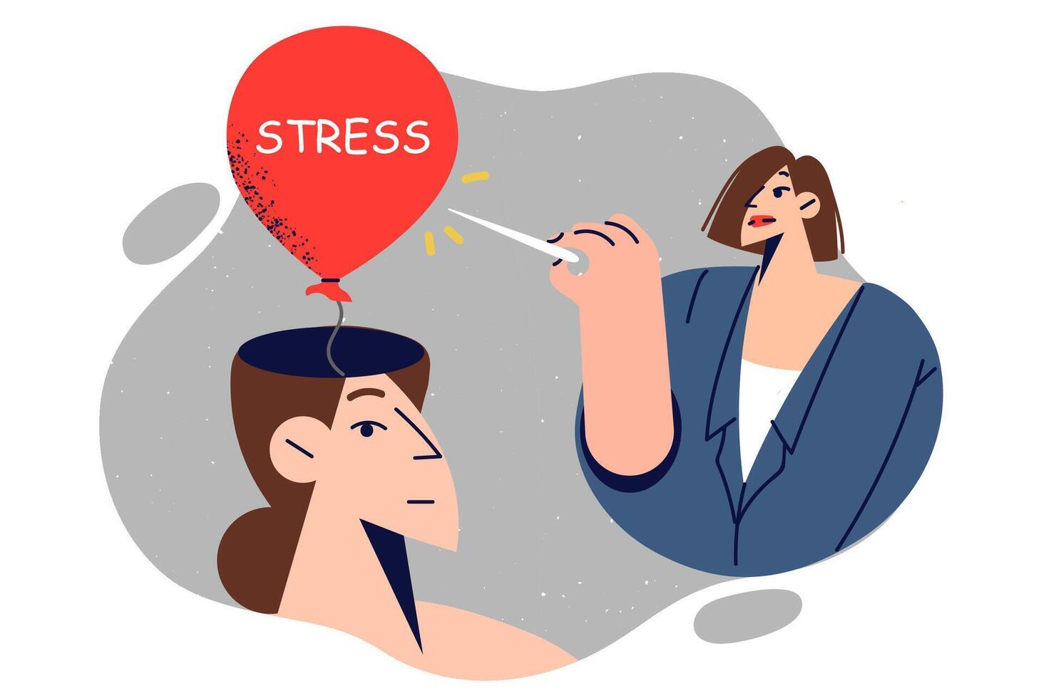 Psychotherapist helps patient get rid of stress, uses needle to burst balloon in girl head vector