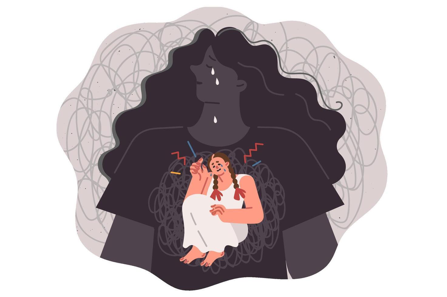 Frustrated woman fell into depression due to internal problems and psychological trauma vector