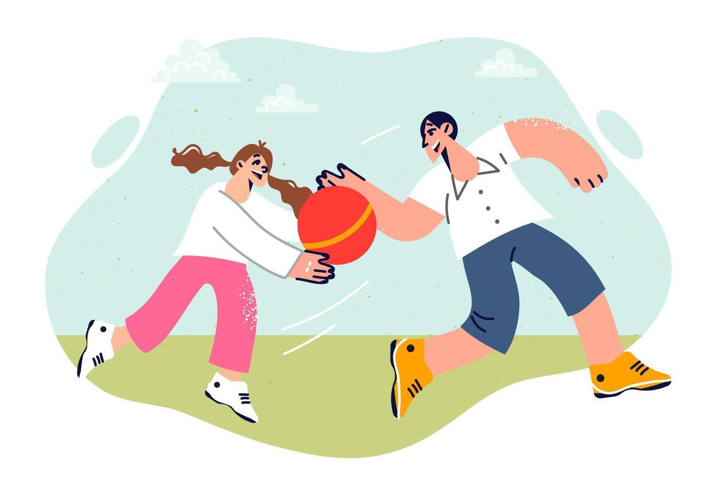 Family vacation and ball game of dad and daughter enjoying opportunity to have active recreation vector