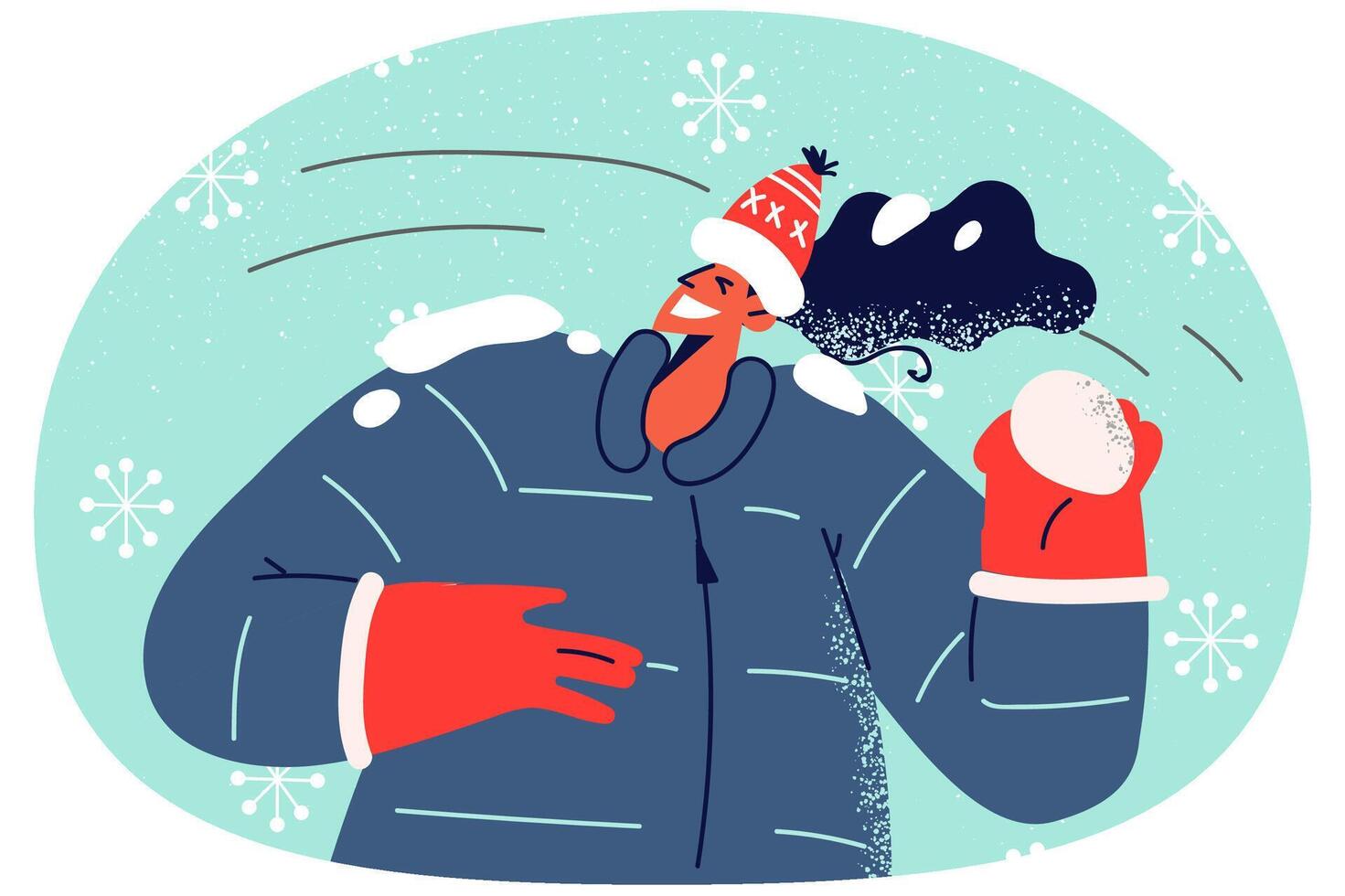 Smiling woman play snowballs vector
