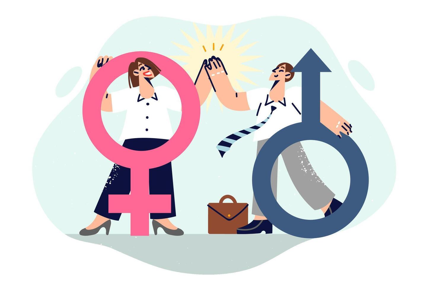 Gender equality or solidarity of men and women working together to achieve business prosperity vector