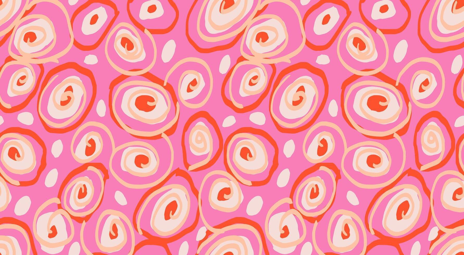 Colorful abstract seamless pattern with unique swirl organic shapes on a pink background. hand drawn irregular shape circular. Contemporary background ornament for print vector