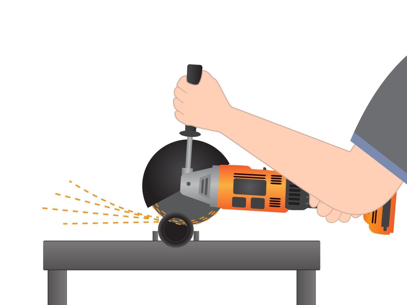 Hands holding electric grinder illustration on white background. construction and building concept. vector