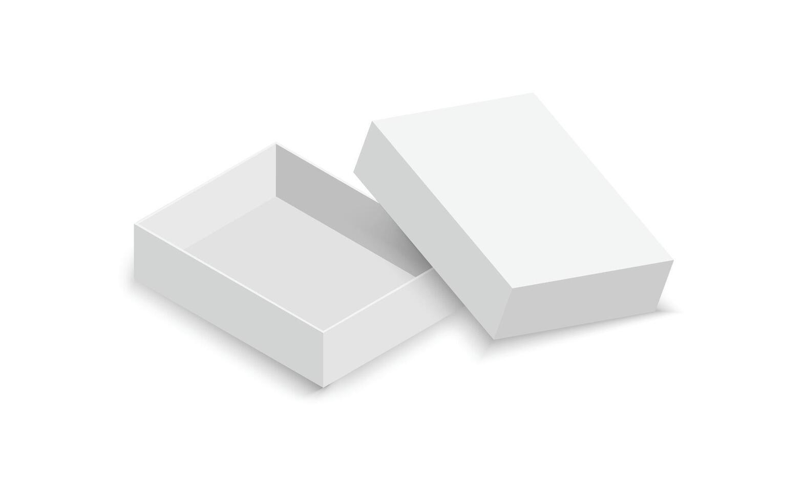 3D realistic blank paper box, top view of empty open box isolated on white background. vector