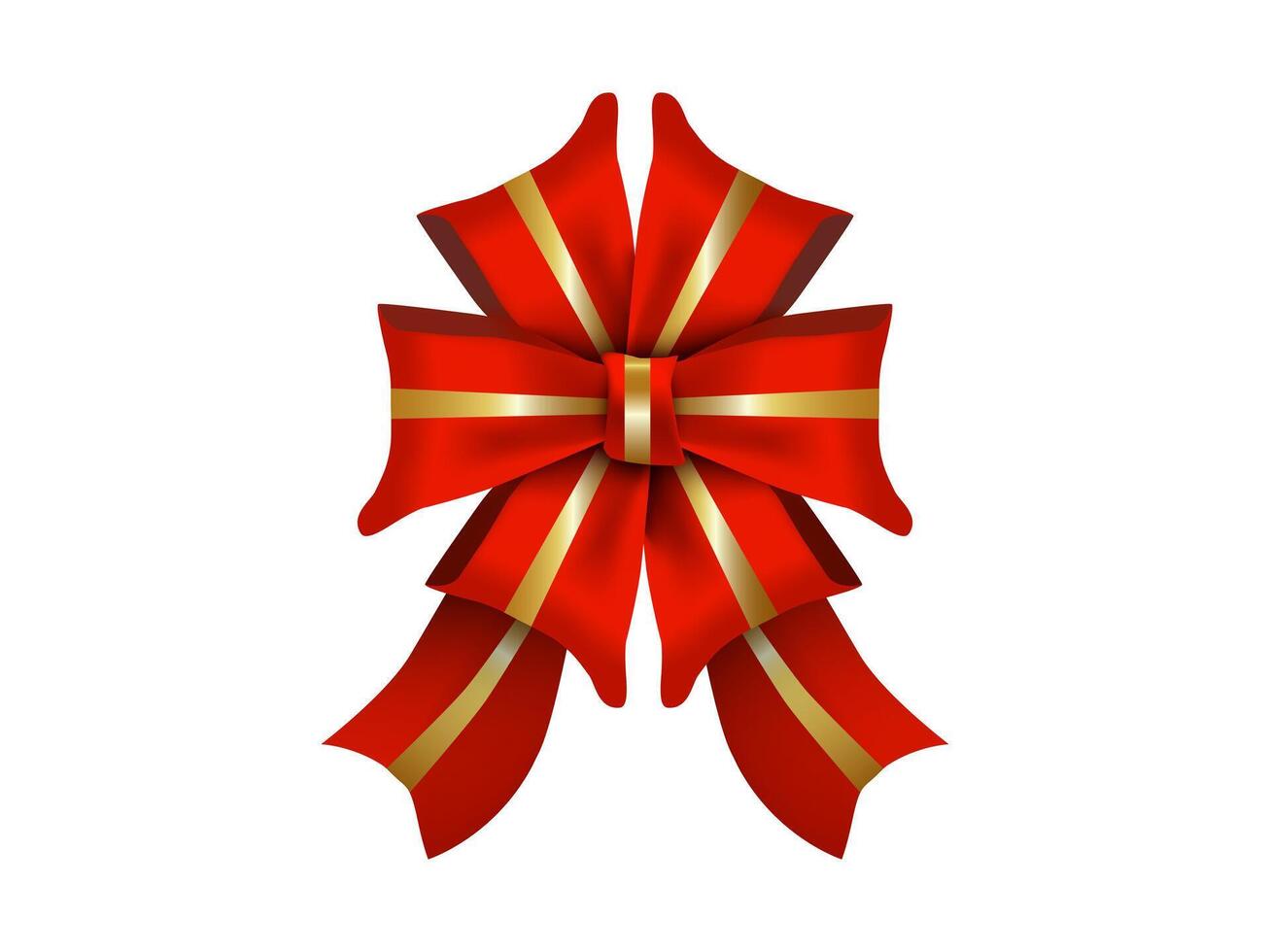 Red bow realistic shiny satin with shadow on white background for decorate your wedding invitation card, greeting card or gift boxes. vector