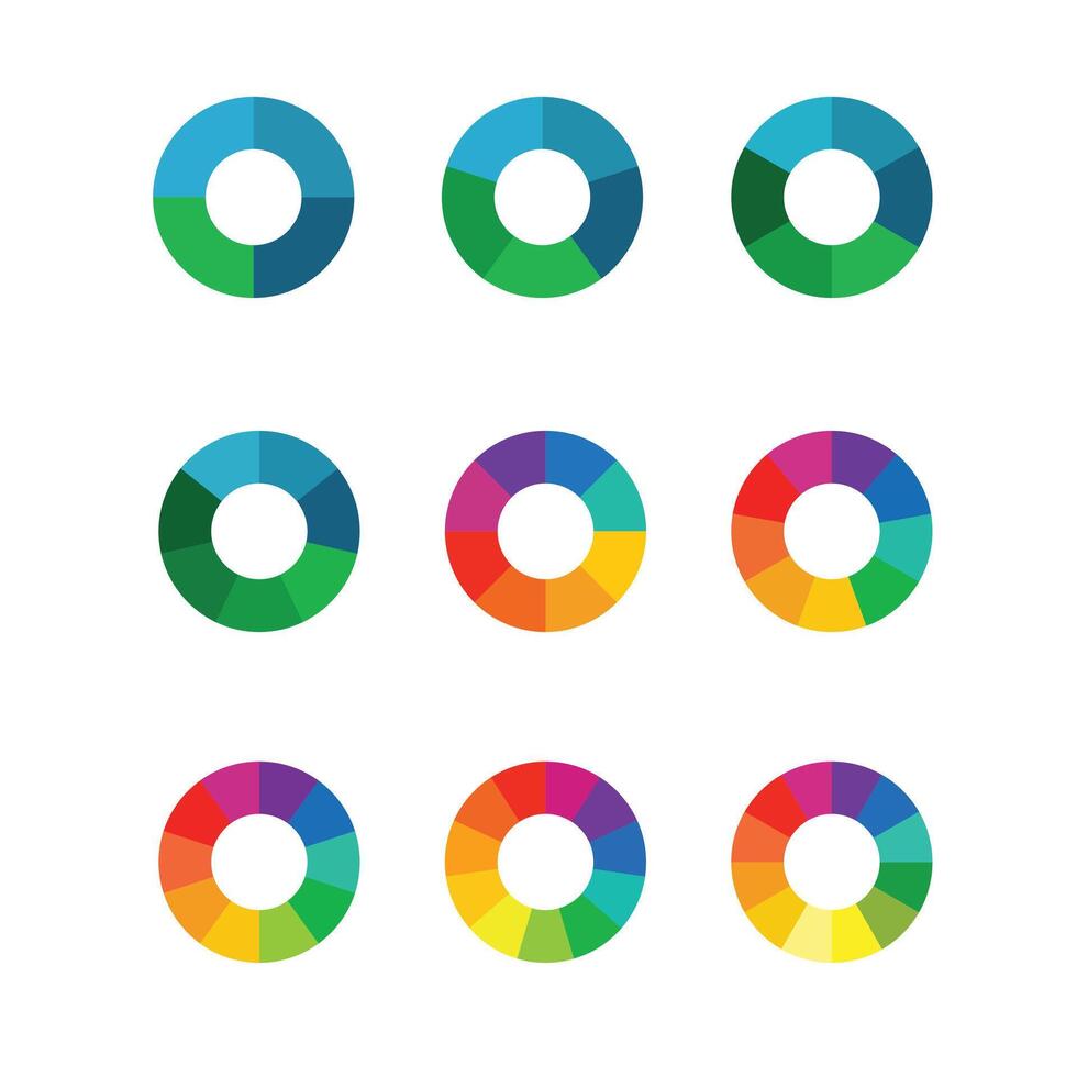 Circle pie chart. 4,5,6,7,8,9,10 11 12 sections or steps Flat process cycle Progress sectors on white background. vector