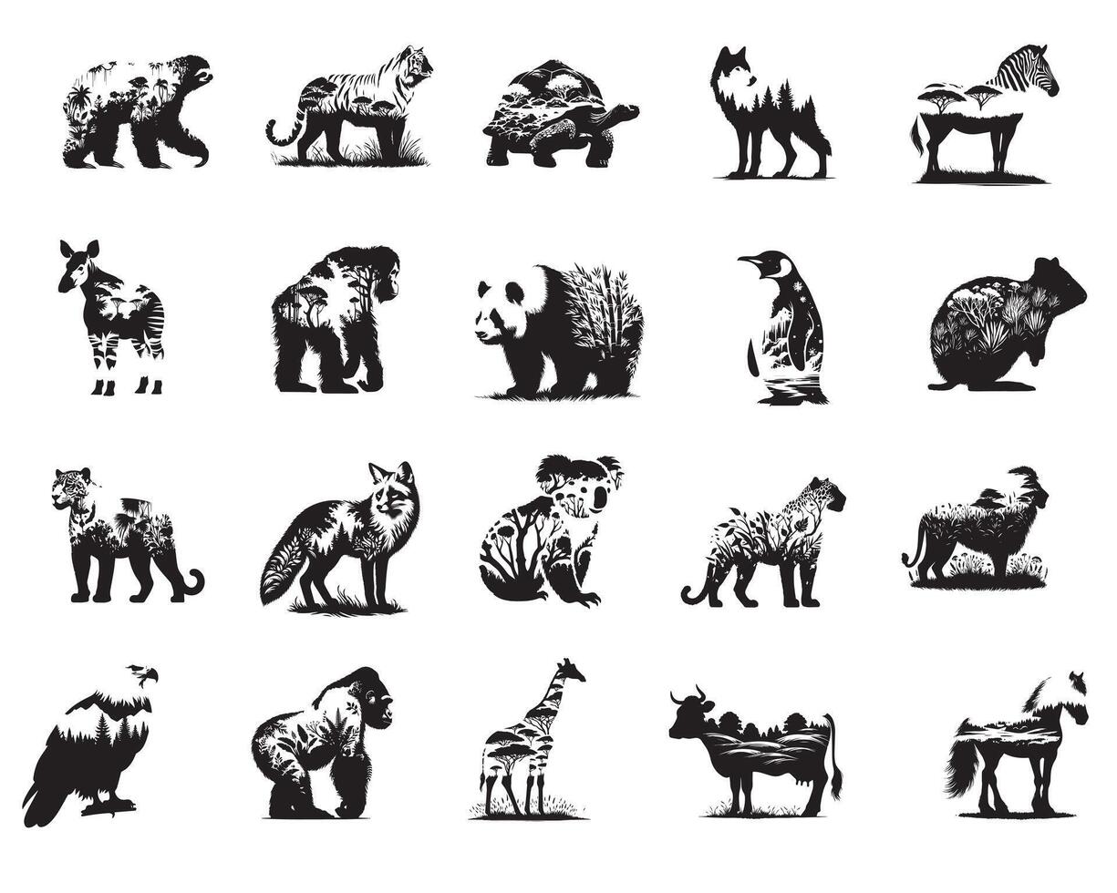 Collection of Natural Animals illustration, Animals with Forest Clipart Design vector