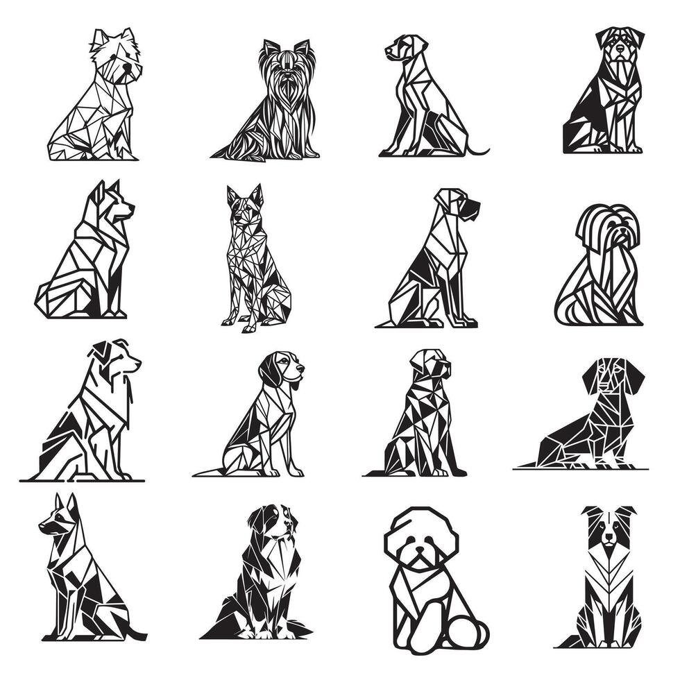 Collection of Geometric dog Clipart Design, Geometric Pets illustration vector
