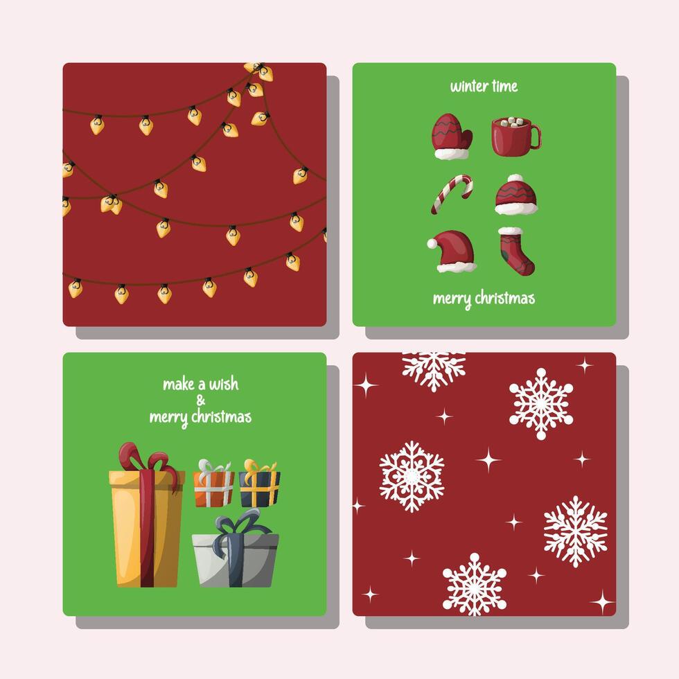 square christmas greeting card set vector