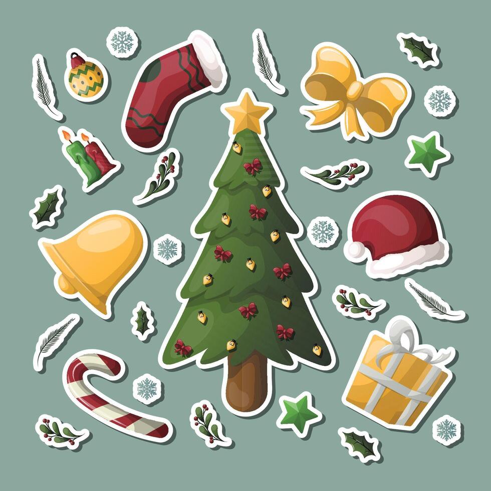 christmas tree sticker set vector