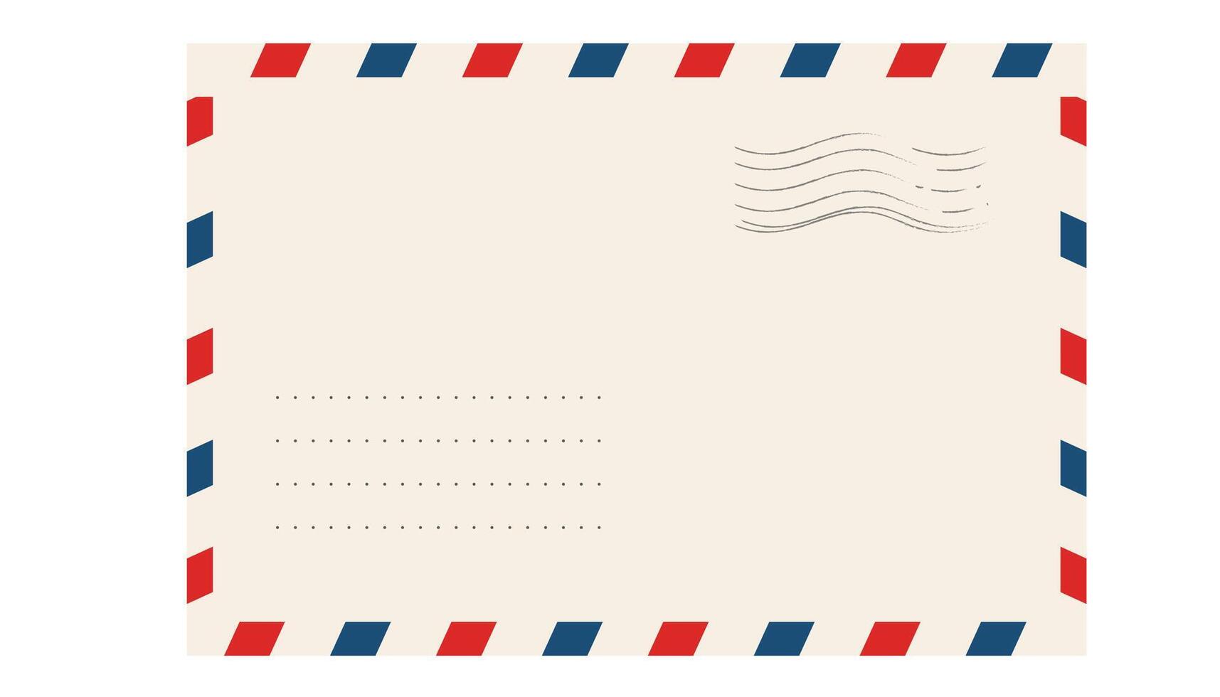 Airmail blank postcard template retro border envelope with stripes. Paper texture, vintage mail. Air post letter. Blank envelope vector