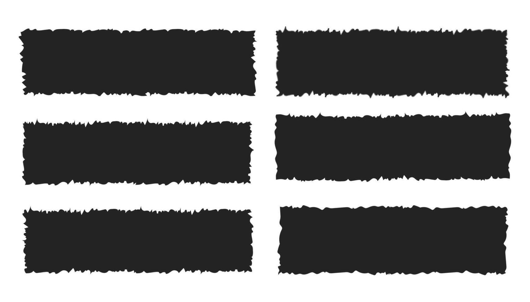 Tattered rectangle jagged edge text box, header border. Ripped and cutout paper torn strip. Collage shape of black paper silhouette vector