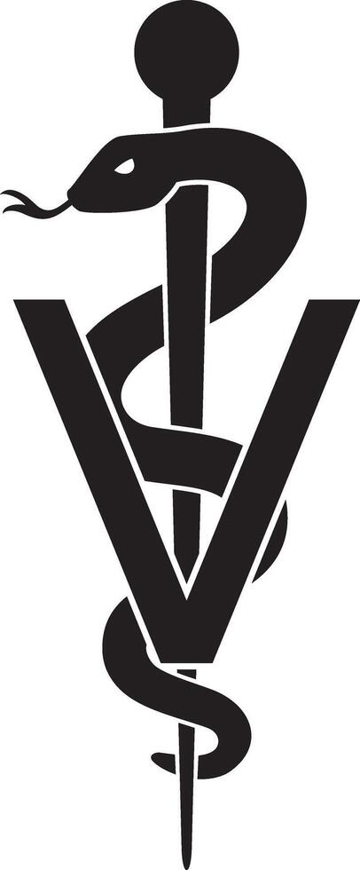 Veterinary Symbol Caduceus Snake with Stick. Medical Sign. Rod of Asclepius. vector