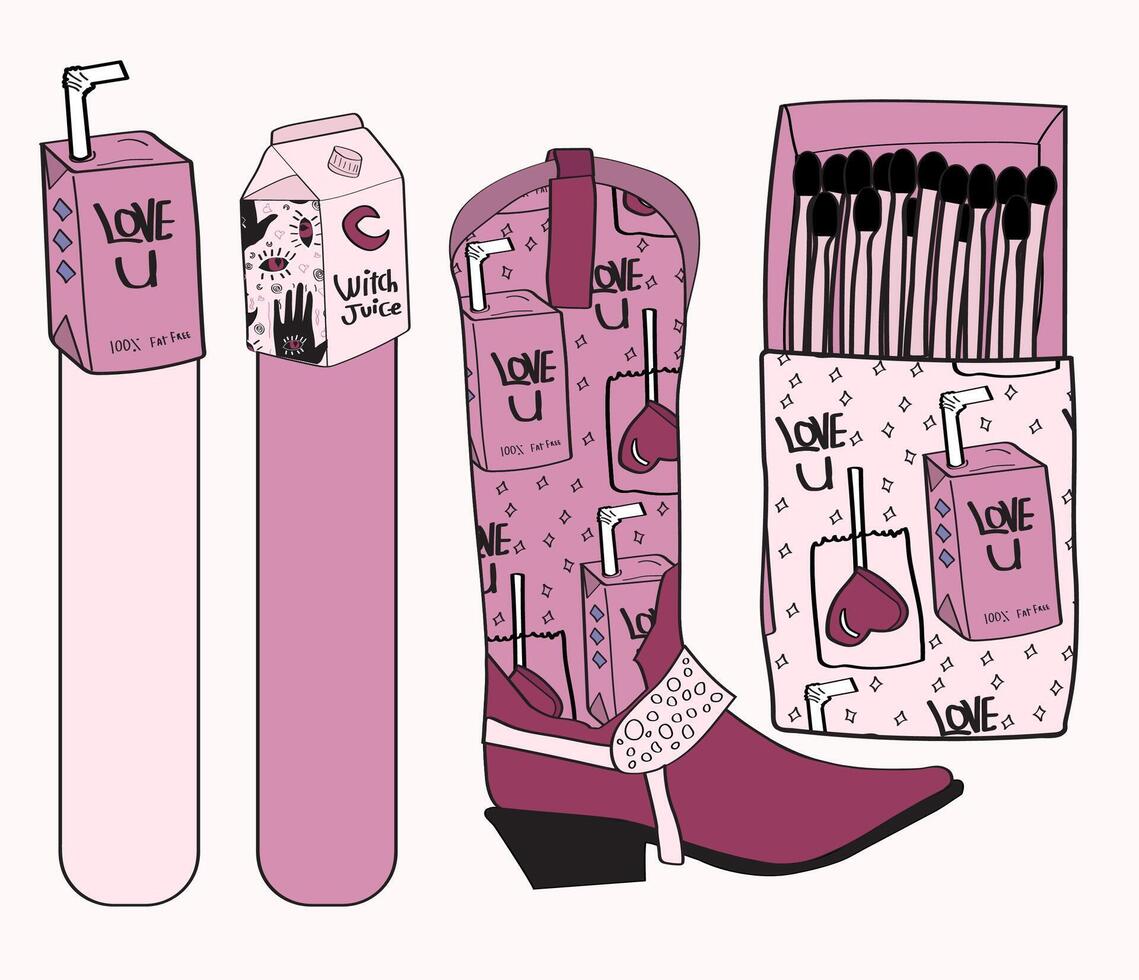 Collection of wild west bookmarks. Bookmarks with cowboy boot, matchbox and juice boxes. vector